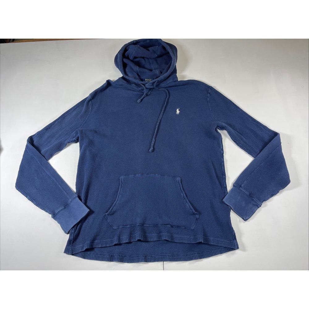 Polo Ralph Lauren Mens Blue Waffle Knit Hoodie Sweatshirt Pony Mens XL